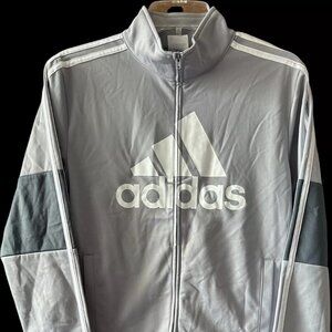 Adidas Boys Sz Large 14/16 Full Zip Jacket Halo Silver Big Logo Three Stripe